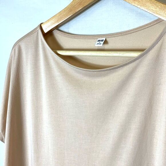 Uniqlo Pink-Beige Crewneck Short Sleeve Drape Relaxed T-Shirt Size S - Picture 4 of 11
